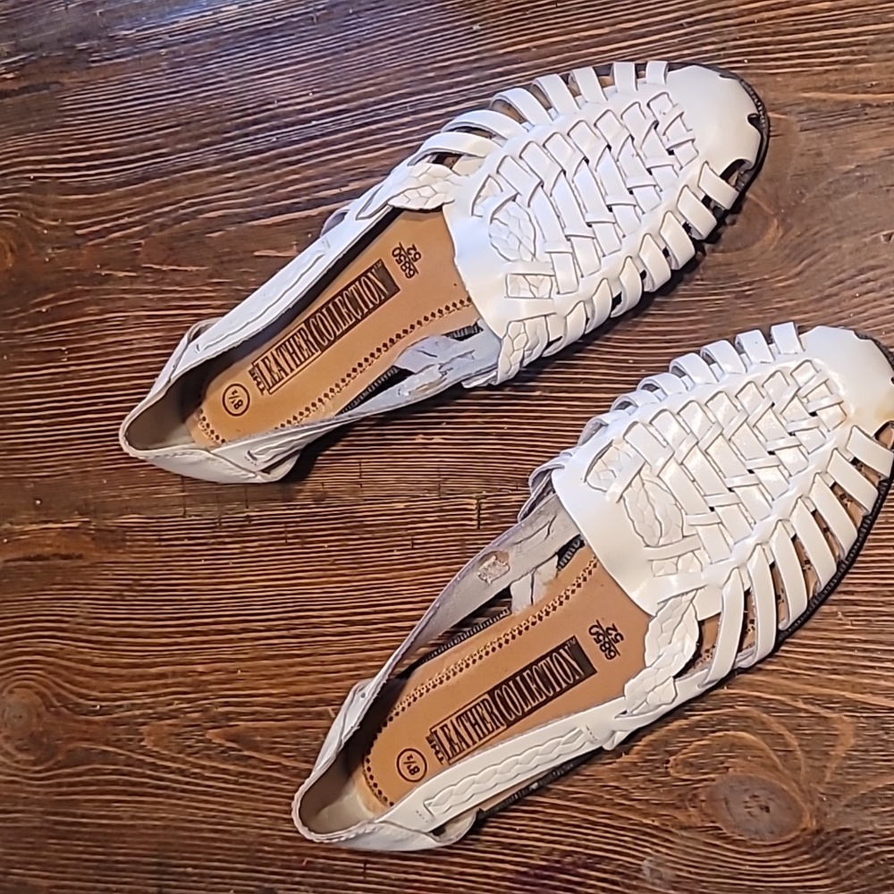 Woven Leather Huarache Flats - White